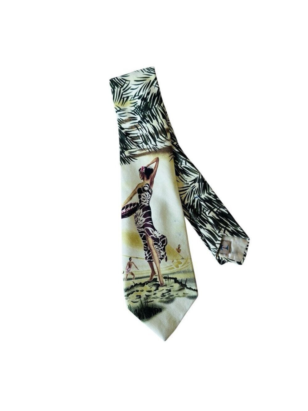 Tommy Bahama Silk Tie Waikiki Wahine Hawaiian Beach USA